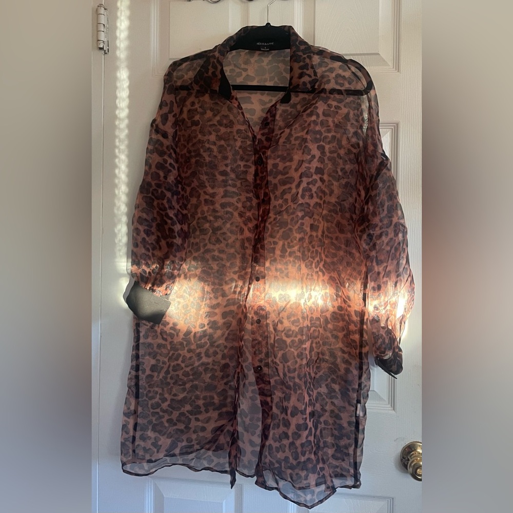Wild times Organza shirt Leopard Print.  Sheer Midi Skirt